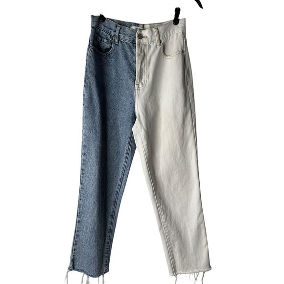 PacSun Jeans Womens Size 26 Two Toned High Rise Straight Button Fly Undone Hem - Picture 1 of 14